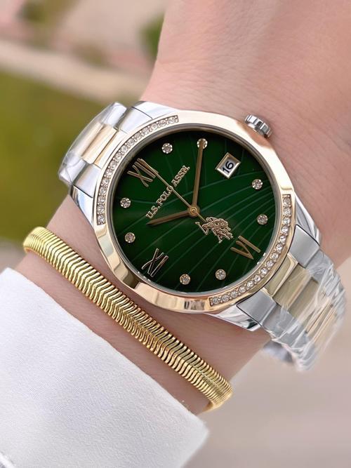 U.S.POLO ASSN Çelik Kordon 5 Atm Suya Dayanıklı Kadın Kol Saati+Bileklik Hediyeli USPA.2059.B08