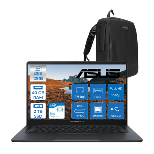 Expertbook B1 B1403CVA Intel Core I5-1334U 40GB Ddr5 2tb SSD Intel Iris x Graphics 14" Fhd LED 300NITS Windows 11 Pro Taşınabilir Bilgisayar B1403CVAH15 + Zettaçanta