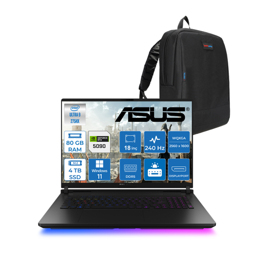 Rog Strix Scar 18 G835LX-SA156 Intel Core Ultra 9 275HX Aı 80GB GB 4tb 24GB/RTX5090 Gddr7 175W 18" 2.5k 2560 x 1600 240Hz 3ms 1200NITS Windows 11 Pro Laptop WSA156W39+ZETTAÇANTA