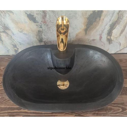 Bazalt Siyah Batarya Çıkışlı Oval Lavabo