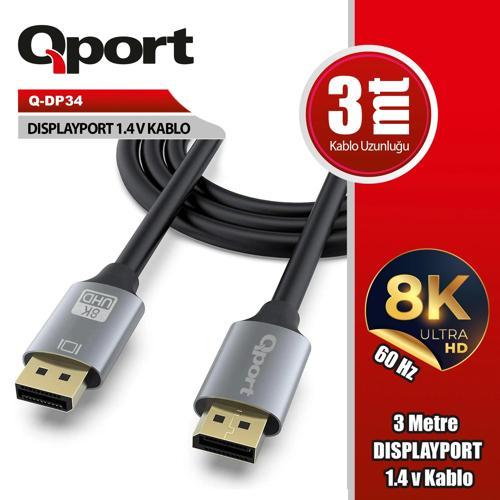 (Q-DP34) DISPLAY PORT 3 METRE KABLO