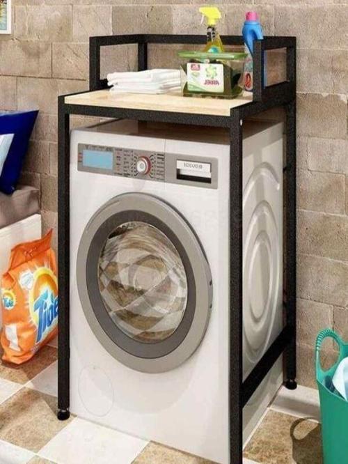 Metal Ayaklı Ahşap Çamaşır Makine Üstü Raf