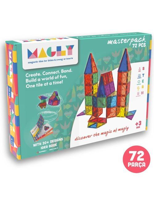 Manyetik Yapı Blokları – Çocuklar İçin Renkli 3 Boyutlu 72 Parça Manyetik Karo Oyun Seti