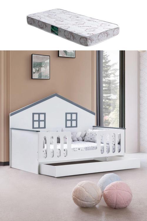Yavrulu Karyola, Bello Yavrulu Montessori Yatak - Gri + 1 Adet Comfort Yatak