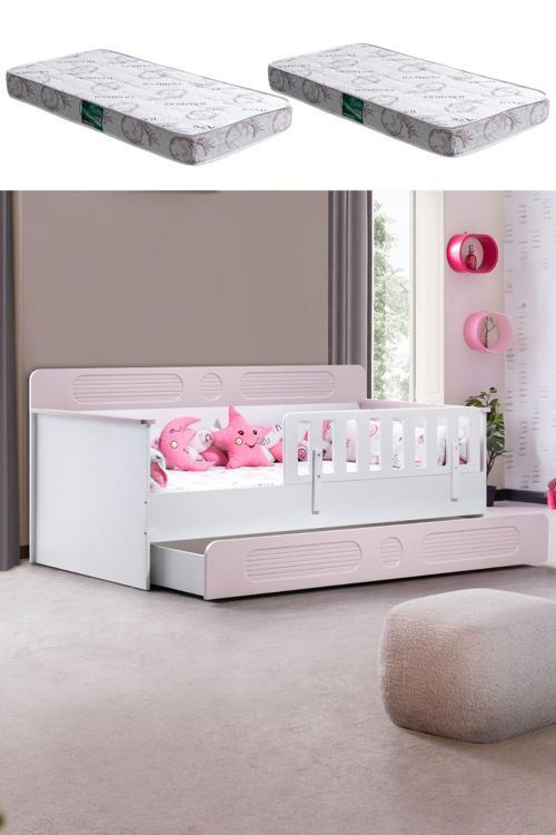Yavrulu Karyola, Flora Yavrulu Montessori Karyola - Pembe + 2 Adet Comfort Yatak