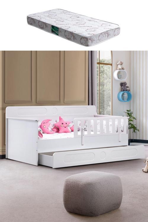Yavrulu Karyola, Flora Yavrulu Montessori Karyola - Beyaz + 1 Adet Comfort Yatak