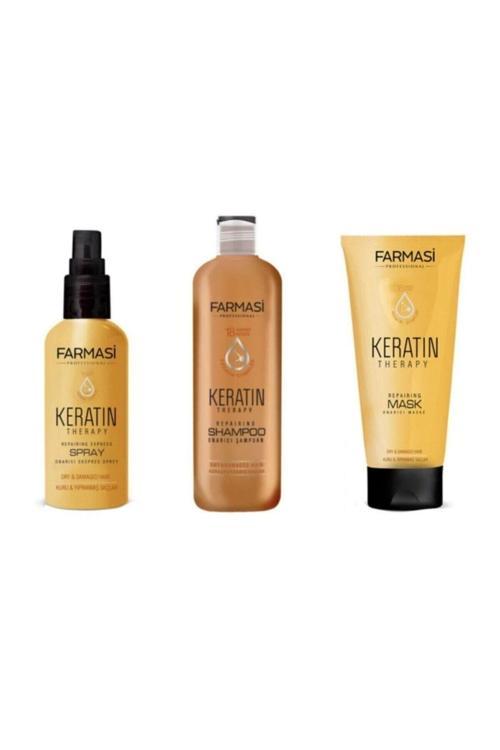 Keratin Theraphy Onarıcı Saç Bakım Seti - Şampuan + Maske + Sprey Keratin3 3'Lü