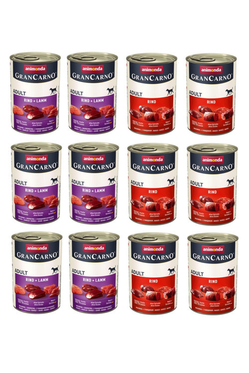 Grancarno 2 Çeşit Sığır + Sığır Ve Kuzu Etli Karma Köpek Konserve 400 Gr. X 12 Adet