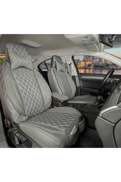 Skoda Kamiq Lüks Yarı Deri Oto Koltuk Kılıfı Ön/Arka Set Uyumlu