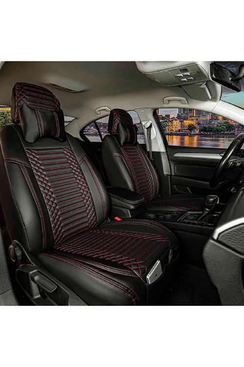 Dodge Nitro Uyumlu Lüks Deri Oto Koltuk Kılıfı Ön/Arka Set Exc Siyah-Kırmızı