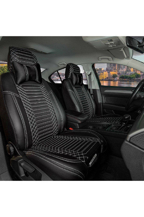 Honda Hr-V Uyumlu Lüks Deri Oto Koltuk Kılıfı Ön Arka Set Exclusive Siyah Beyaz 99-18