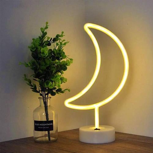 Büyük Boy Usb'li Yarım Ay Neon Led Işıklı Masa Ve Gece Lambası Hilal Dekoratif Aydınlatma