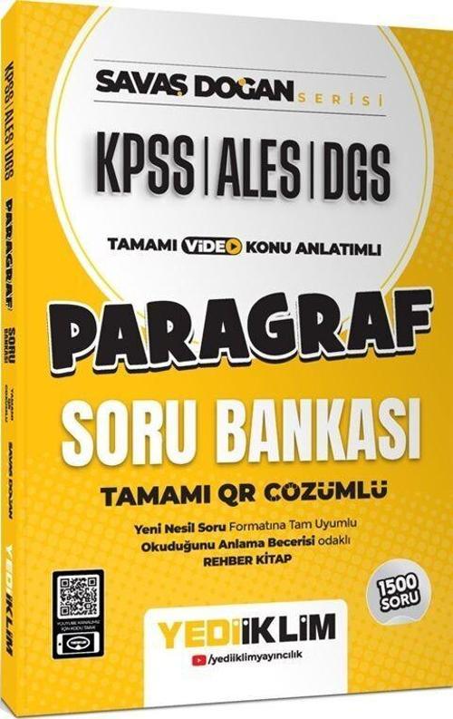 KPSS ALES DGS Savaş Doğan Serisi Paragraf Tamamı Video Konu Anlatımlı ve Tamamı QR Çözümlü Soru Bankası Yediiklim