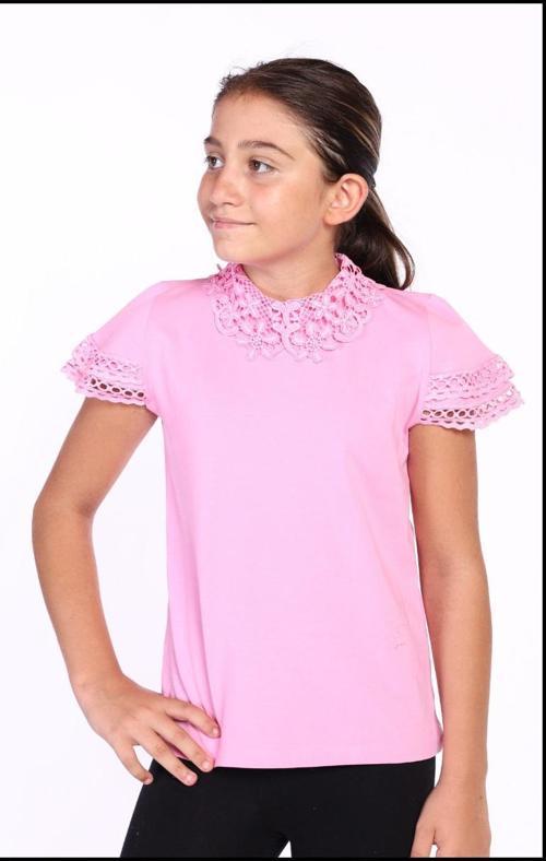 Toontoy Kız Çocuk Önü Dantelli Okul Tişört