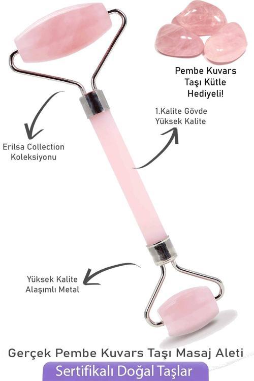 Sertifikalı Silver Pembe Kuvars Taşı Yüz Masaj Aleti - Kütle Hediyeli