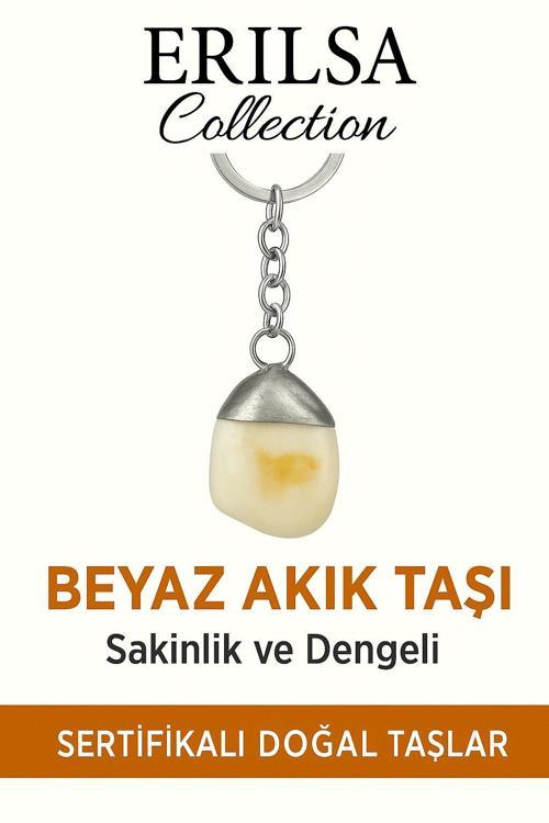 Sertifikalı Beyaz Akik Taşı Anahtarlık – Saflık, Huzur ve Enerji Dengeleyici Taş