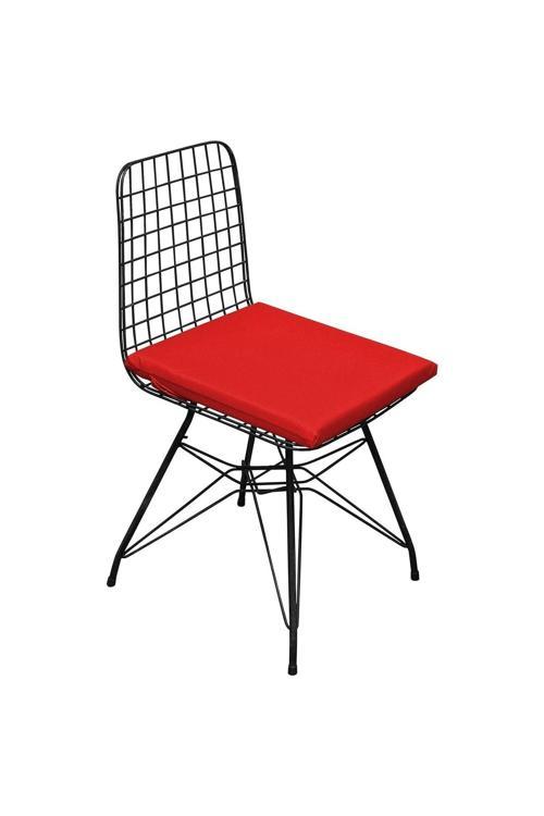 Mer-Tim Bahçe Balkon Salon Kırmızı Kare Alt Sandalye Minderi 6'Lı