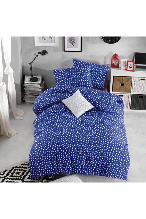 Tek Kişilik Lastiksiz Lacivert Yıldız Desenli Pamuklu Ranforce Nevresim Takımı - 160X220