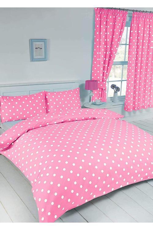 Mer-Tim Pamuklu Ranforce Tek Kişilik Pembe Puantiye 160X220 Nevresim Seti (Çarşaf Dahil Değildir)