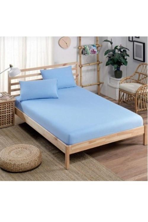Mer-Tim Pamuklu Ranforce Çift Kişilik Jumbo Boy 200X200 Lastikli Çarşaf Takımı - Açık Mavi