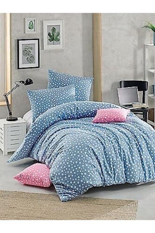 Mer-Tim Pamuklu Ranforce Tek Kişilik Mavi Yıldız 160X220 Nevresim Seti (Çarşaf Dahil Değildir)