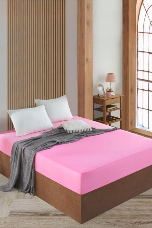 Mer-Tim Tek Kişilik Ara Ölçü Penye Lastikli Çarşaf Pembe 120X200