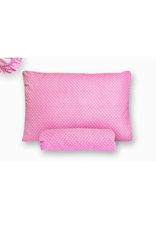 Mer-Tim Pamuklu Ranforce Tek Kişilik Ara Ölçü Pembe Puantiyeli Lastikli Çarşaf Takımı - 120X200