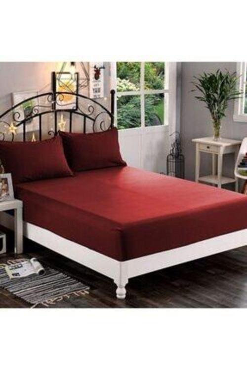 Mer-Tim Pamuklu Ranforce Çift Kişilik Ara Ölçü Kumaş 140X190 Lastikli Çarşaf Takımı - Bordo