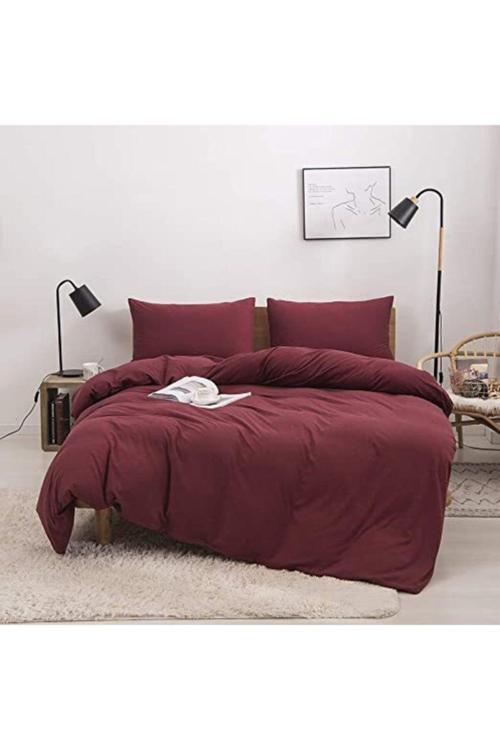Çift Kişilik Lastikli Pamuklu Ranforce Nevresim Takımı 200 X 220 - Bordo