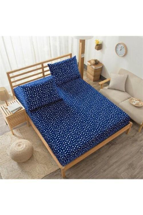 Mer-Tim Pamuklu Ranforce Tek Kişilik Ara Ölçü Lastikli Çarşaf Takımı 120X200 Lacivert Yıldız Desenli
