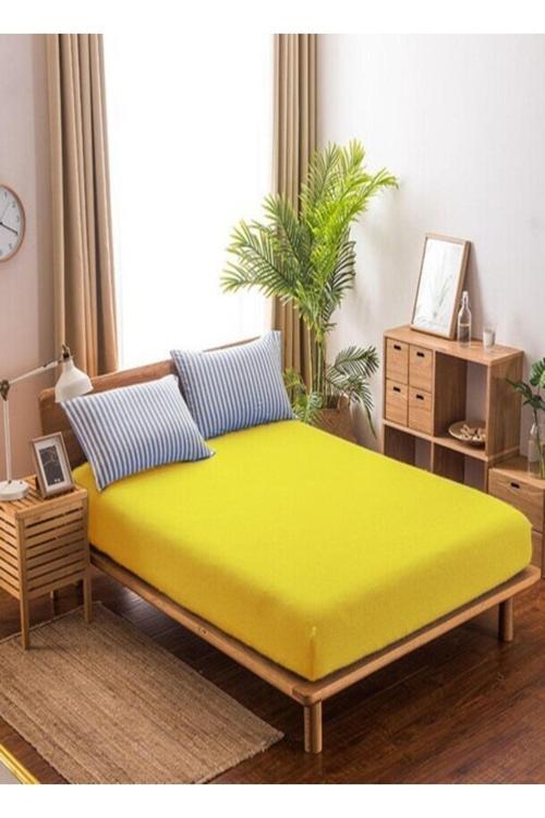 Mer-Tim Tek Kişilik 100X200 Lastikli Penye Çarşaf Sarı