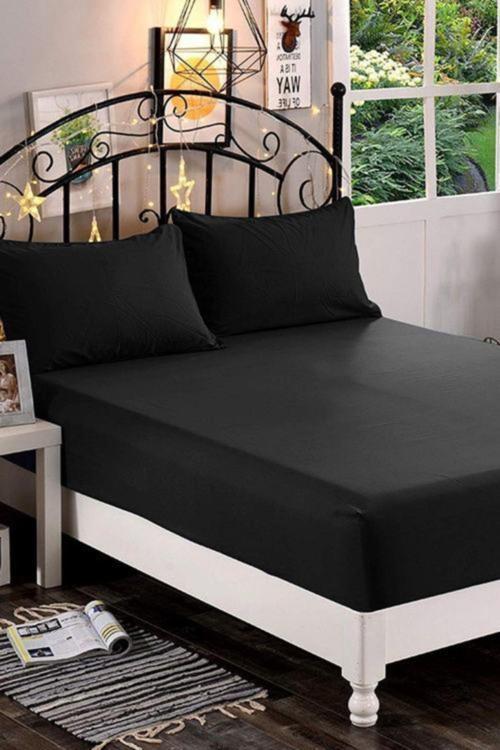 Mer-Tim Pamuklu Ranforce Tek Kişilik Ara Ölçü Lastikli Çarşaf Takımı Siyah 120X200