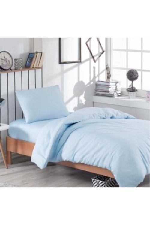 Mer-Tim Pamuklu Ranforce Tek Kişilik 100X200X25 Lastikli Çarşaf Takımı - Açık Mavi
