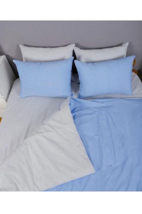 Mer-Tim Pamuklu Ranforce Tek Kişilik Small Size Çift Taraflı Nevresim Yorgan Kılıfı 135X200 Mavi-Gri