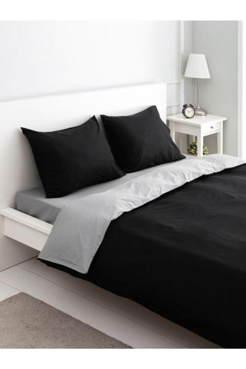 Mertim Pamuklu Ranforce Tek Kişilik Small Size 135X200 Çift Taraflı Nevresim Yorgan Kılıfı Siyah-Gri