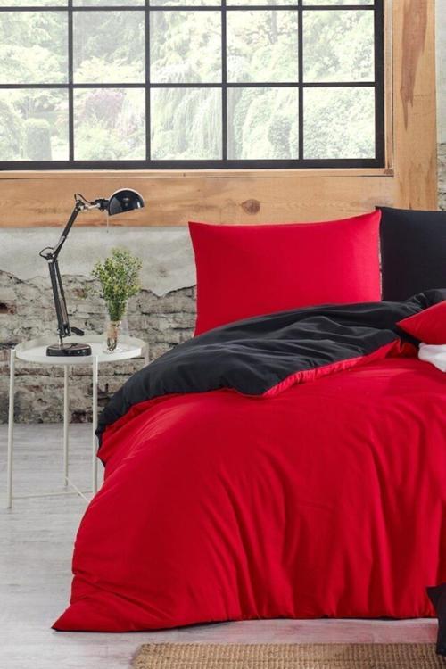 Mer-Tim Tek Kişilik Small Size 135X200 Çift Taraflı Nevresim Yorgan Kılıfı Siyah-Kırmızı