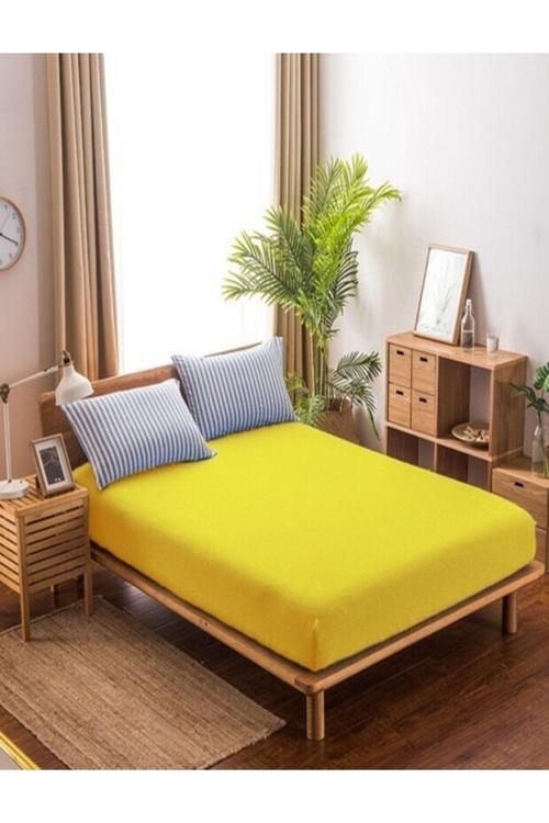 Mer-Tim Tek Kişilik Ara Ölçü Lastikli Penye Çarşaf Sarı 120X200