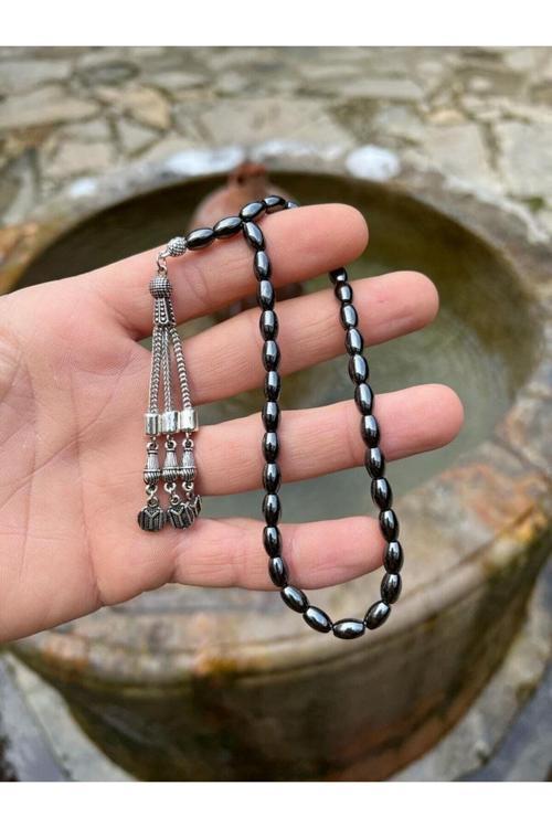 Hematit Doğal Taş Arpa Kesim Tesbih 33 lük AAA Kalite