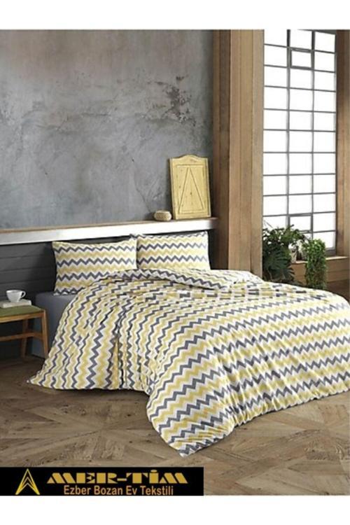Mer-Tim Pamuklu Ranforce Tek Kişilik 160X220 Sarı-Gri Zikzak Nevresim Seti (Çarşaf Dahil Değildir)