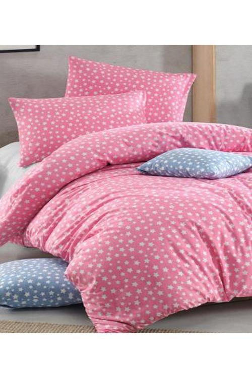Mer-Tim Pamuklu Ranforce Jumbo Boy Pembe Yıldız 240X260 Nevresim Seti (Çarşaf Dahil Değildir)