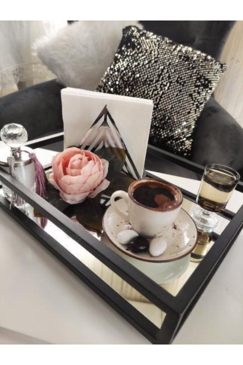 Çay Kahve Sunum Tepsisi Dekoratif The Milas Aynalı Metal Tepsi 22Cm X 30Cm 2 Kişilik