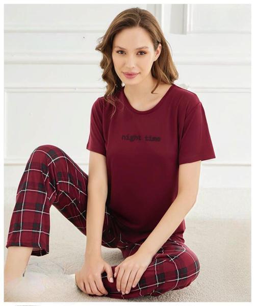 Kadın Bisiklet Yaka MİLAN Likralı Kısa Kol Pijama Takımı 50107BB - 1 Adet