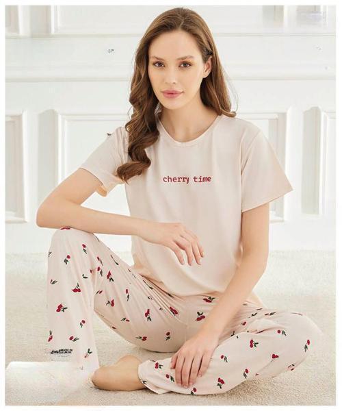 Kadın Bisiklet Yaka MİLAN Likralı Kısa Kol Pijama Takımı 50107Ekru - 1 Adet