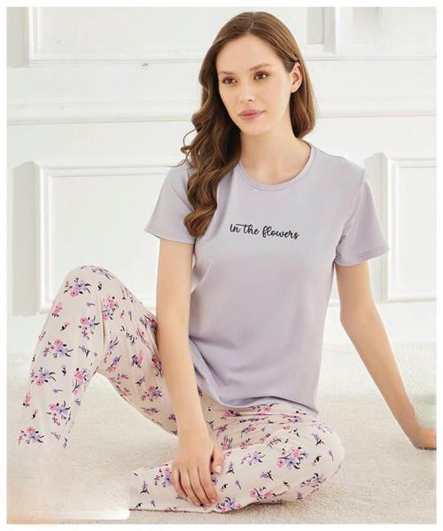 Kadın Bisiklet Yaka MİLAN Likralı Kısa Kol Pijama Takımı 50107Lila - 1 Adet