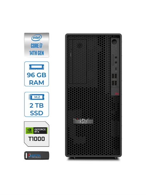 Thinkstation P2 Intel® Vpro I7 14700 96GB Ddr5 2tb SSD 8GB/T1000 Windows 11 Pro Raid Destekli Masaüstü Iş Istasyonu 30FR001HTRWP33 + Zettausbbellek