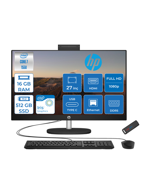 27-CR1013NT Intel Core Ultra 7 155U 16GB Ddr5 512GB SSD Freedos Intel® Aı Boost 27 Inç IPS Fullhd All In One Bilgisayar B88GNEAF01+ Zetta Flash Bellek
