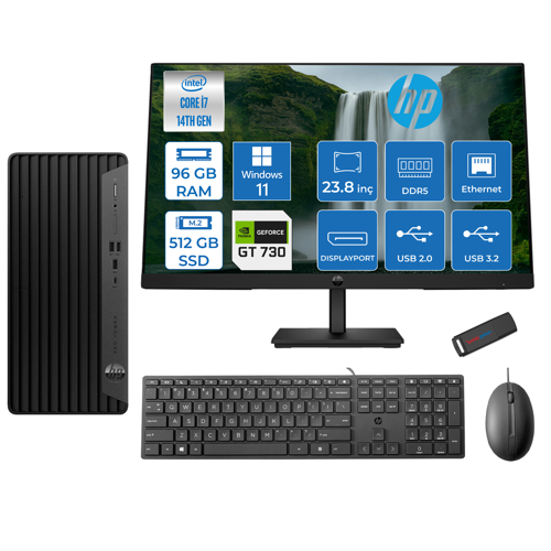 Pro Tower 400 G9 Intel Core I7 14700 96GB Ddr5 512GB SSD 23.8" Fhd Windows 11 Home Nvidia GT730-4GB Masaüstü Bilgisayar 235V5M2ESGT730H02 + Zetta USB Bellek