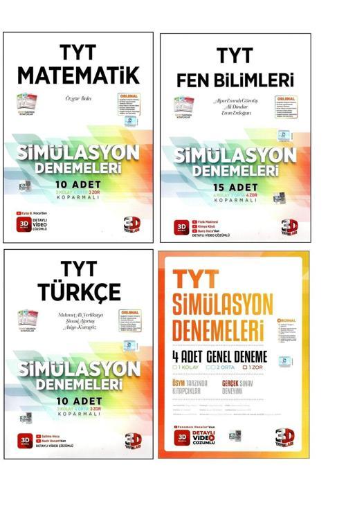 3D Yayınları Tyt Matematik+Fen Bilimleri+Türkçe+Genel Simülasyon Deneme 4 Kitap