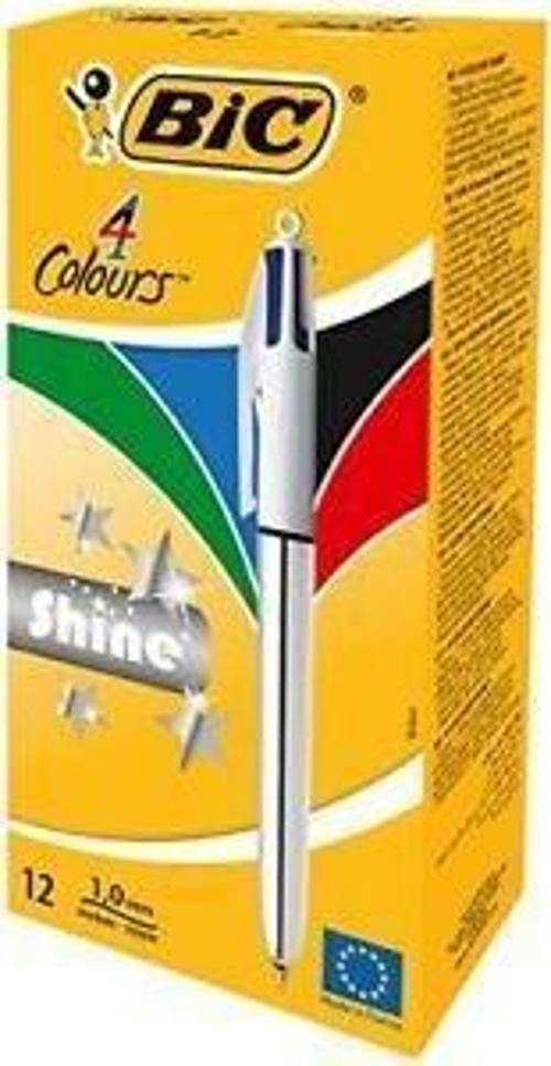 919380 Tükenmez Kalem Shine 4 Colours Gümüş Gövde 12 Li (1 Paket 12 Adet)