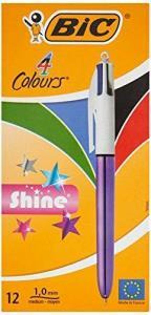 951351 Tükenmez Kalem Shine 4 Colours Mor Gövde 12 Li (1 Paket 12 Adet)